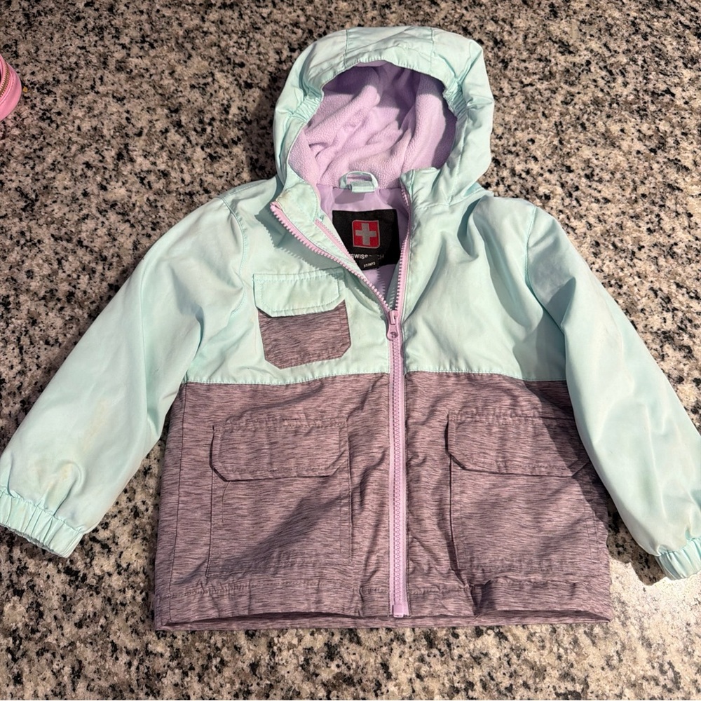 Swiss Tech mint and gray  Jacket with Hood - Girls Size 3T